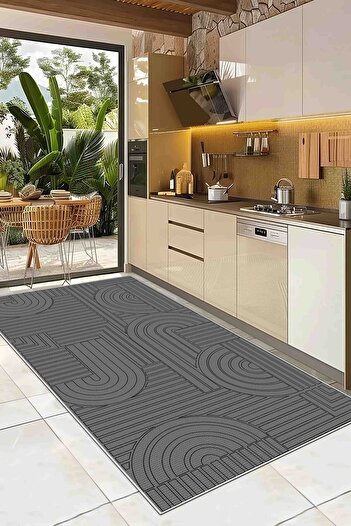 df home Mutfak Halısı Geometrik İskandinav Eskitmeli Dijital Baskı Yıkanabilir Kaymaz Taban 9017MUTFAK