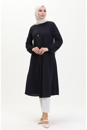 sefamerve Navy Blue Long Tunic - Necklace, Model 2727-03