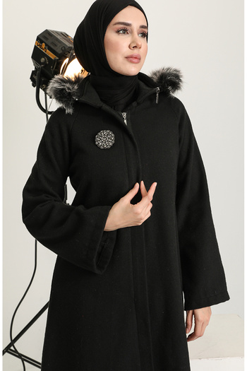 sefamerve Black Brooched Cashmere Coat -611570-01