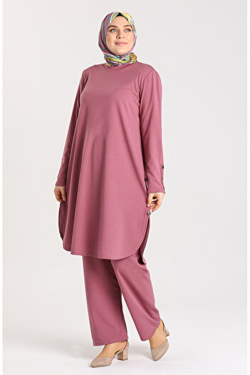sefamerve Dried Rose Large Size Tunic and Trousers Set - 2655A-03