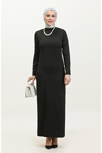 sefamerve Black Balloon Sleeve Gathered Dress - 2065-01