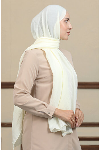 sefamerve Dark Cream Soft Cotton Shawl - 2000-51 Model