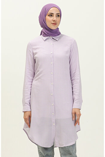 sefamerve Lilac Viscose Printed Tunic - 2553-04 Model