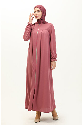 sefamerve Ferace with Dried Rose Robe and Zipper - 0702-02