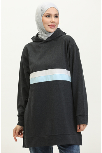sefamerve Anthracite Blue Hooded Sweatshirt - 23077-02