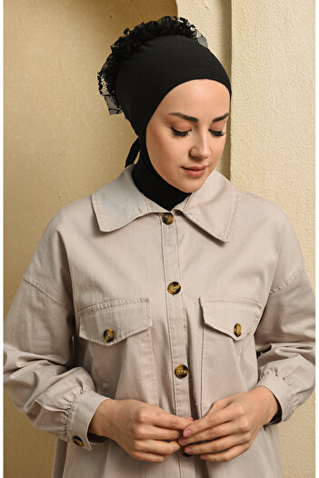 sefamerve Black Frilly Bonnet - 90112-13 Model