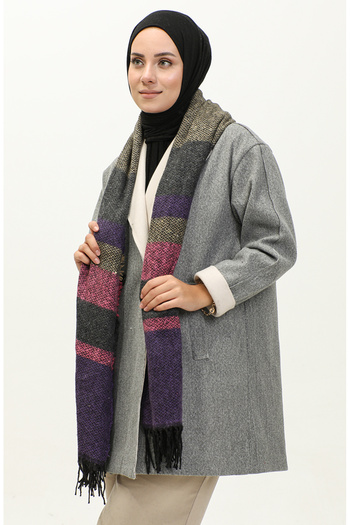 sefamerve Purple Fish Back Patterned Shoulder Shawl - 2035-05
