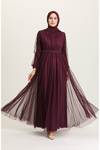 sefamerve Purple Pearl Evening Dress - 5514-09