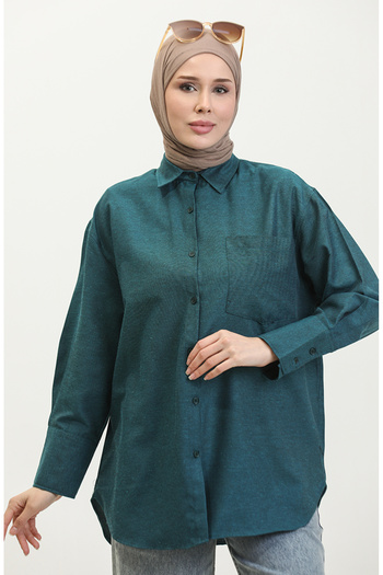 sefamerve Emerald Green Pocketed Tunic - 4805-05