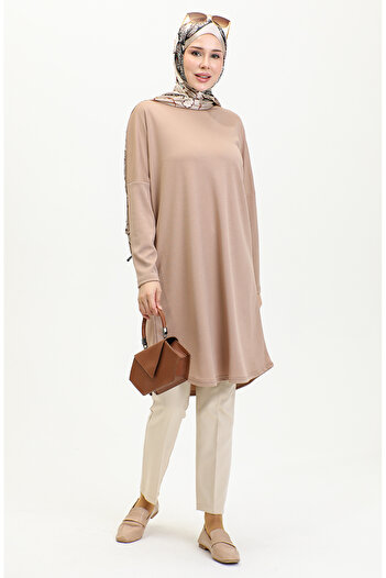 sefamerve 8729-01 Model Milk Brown Colored Relaxed Cut Flowing Tunic