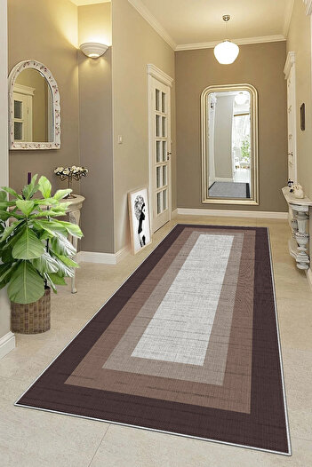 df home 3520 Model Digital Printed and Washable Non-Slip Based Cutting Rack - Hallway Hall and Entrance Carpet