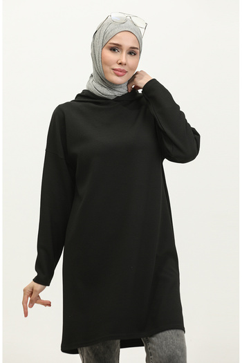 sefamerve Black Hooded Seasonal Tunic - 8679-01