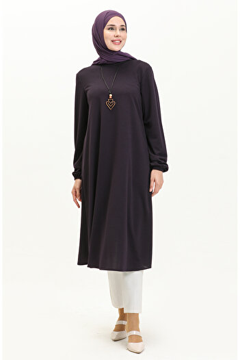sefamerve Purple Long Necklace Tunic - 2727-08