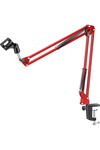 fulina Microphone Stand Desk Adjustable Compact and Telescopic Suspension Boom Scissor Arm,Red