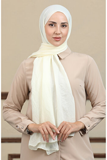 sefamerve Dark Cream Soft Cotton Shawl - 2000-51 Model