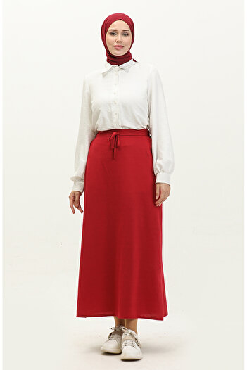 sefamerve Claret Red Skirt - Elastic Waist and Pocket 0268-05
