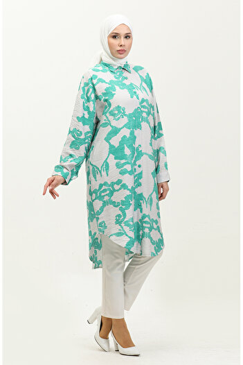 sefamerve Green Ecru Patterned Printed Tunic - 24Y9033-06