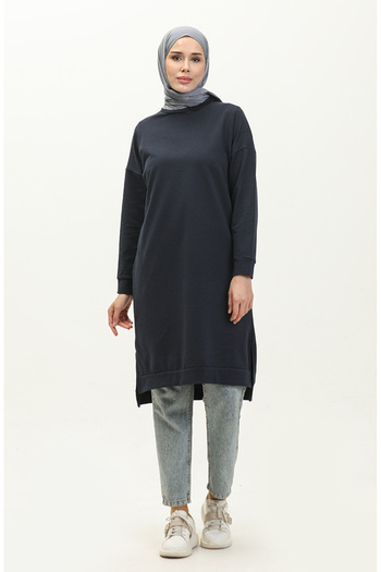 sefamerve Navy Blue 3010-05 Sports Tunic - Two Thread Slit Detail