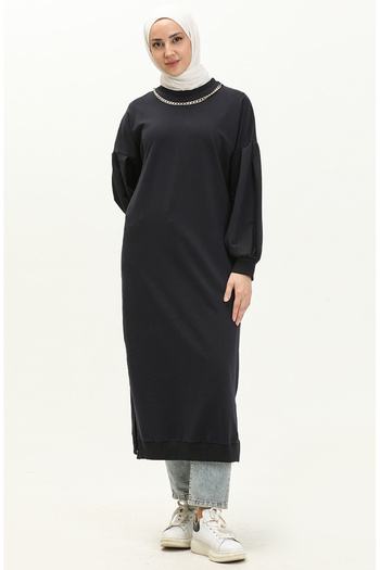 sefamerve Navy Blue Long Sports Tunic - Necklace, Model 70020-02