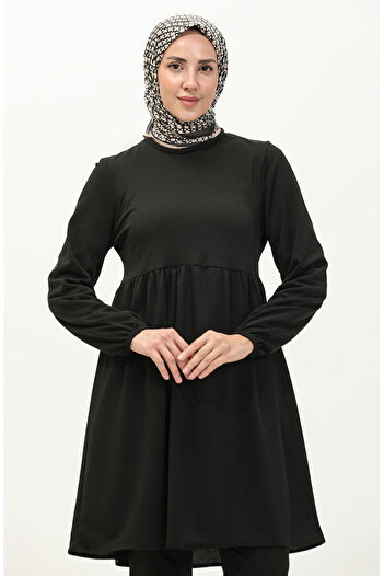 sefamerve Black Gathered Tunic - 7272-08 Model