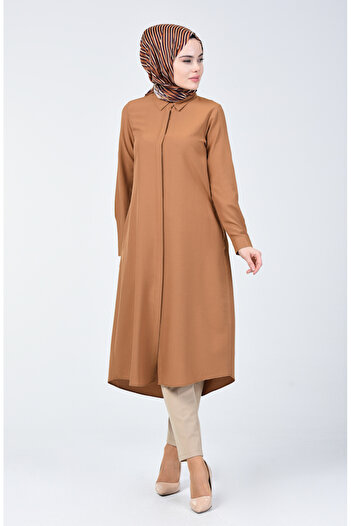sefamerve Mink Viscose Tunic with Hidden Placket - Pocket 6435-03
