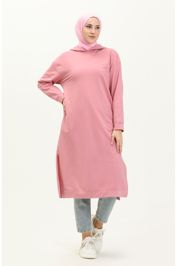 sefamerve Pink Hooded Sports Tunic 3007-20