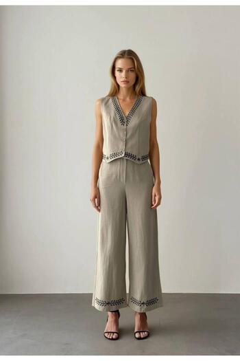 OYERGA MODA Women's Premium Double Suit with Embroidery Detail