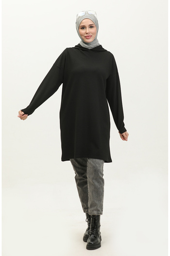 sefamerve Black Hooded Seasonal Tunic - 8679-01