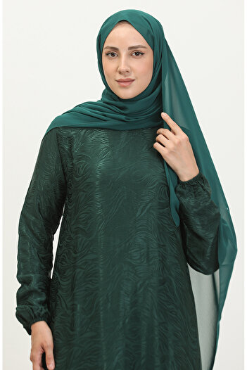 sefamerve Emerald Green Jacquard Flounce Detailed Dress - 81866-06