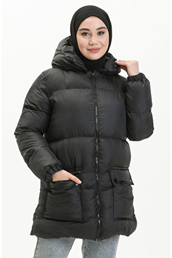 sefamerve Jesicca Black Puffer Jacket 6053-01 - Fabric Filling