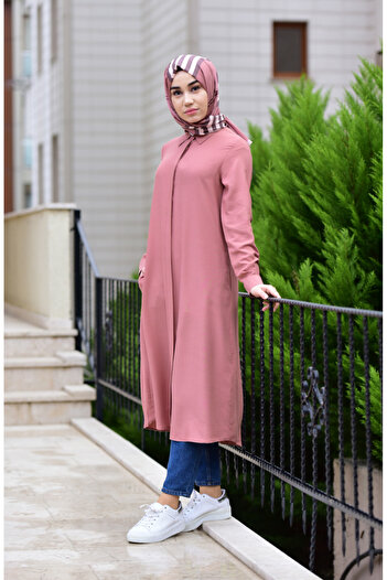 sefamerve Viscose Tunic with Pocket and Hidden Placket 6435-06 Onion Peel