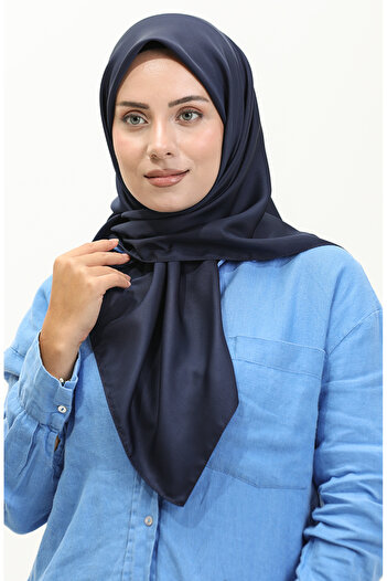 sefamerve Navy BluE Plain Twill Scarf - TWLL-01