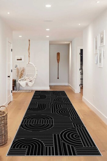 df home Runner Geometric Scandinavian Tumbled Digital Print Washable Non-Slip Base 9017RUNNER