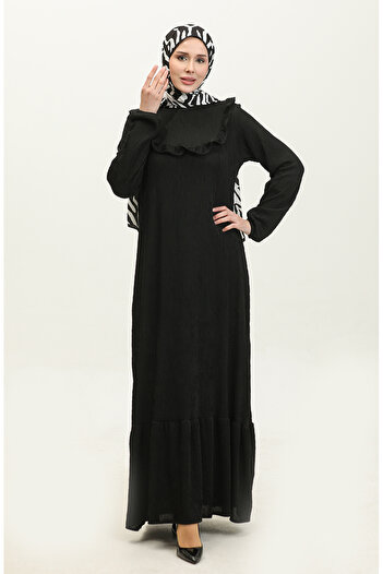sefamerve Black Corduroy Dress - Ruffle Detail, 0315-06