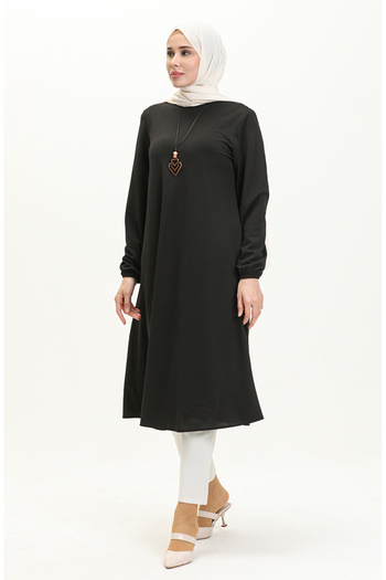 sefamerve Black Long Necklace Tunic - 2727-02