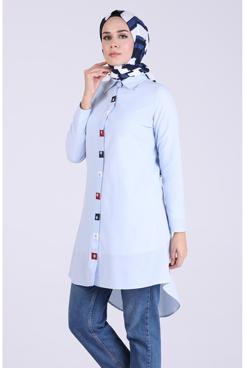 sefamerve Blue Garnished Tunic - 6437-11 Model