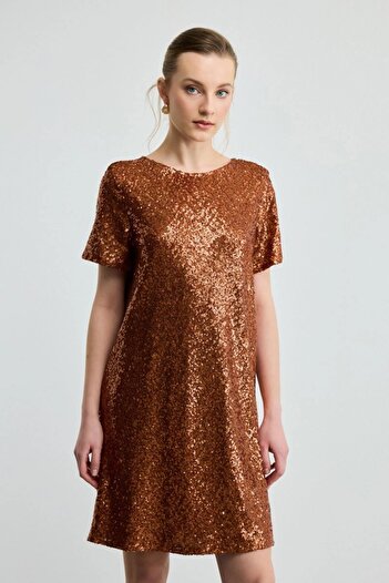 Gusto Sequin Sequin Low Sleeve Dress - Copper
