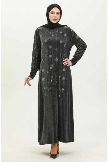 sefamerve Black Jewelled Glitter Dress - 0408-01