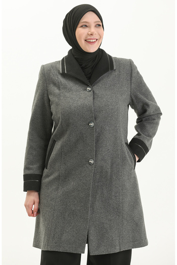 sefamerve Gray Large Size Buttoned Cashmere Coat - 0328-06