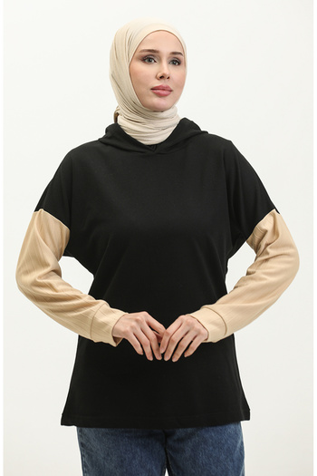 sefamerve Black Hooded Sweatshirt - Two Thread 23023-01