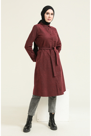 sefamerve Wool viscose belted tunic 6544-05 burgundy