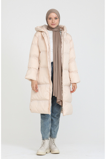 sefamerve Cream Hooded Puffer Jacket 7031-01