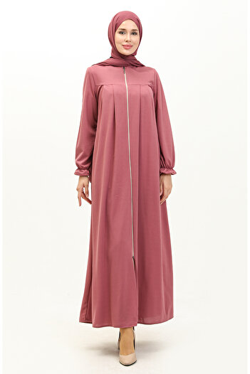 sefamerve Ferace with Dried Rose Robe and Zipper - 0702-02