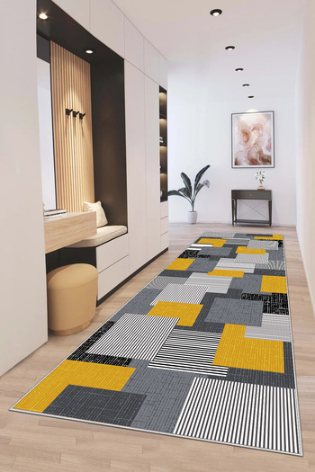Hülya Home 3482 Model Digital Printed and Washable Non-Slip Based Cutting Mat - Hallway Entrance Carpet