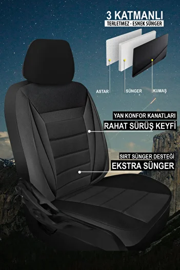 GM-DESIGN Soft Black Felt Universal Car Seat Cover - 5 Seats Front Rear Full Set - Sweatproof