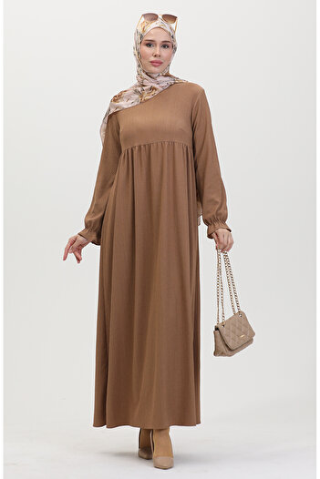 sefamerve Mink Ruffle Sleeve Gathered Dress - 1011-01