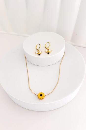 New Obsessions Sunflower and Bee Necklace Earring Set