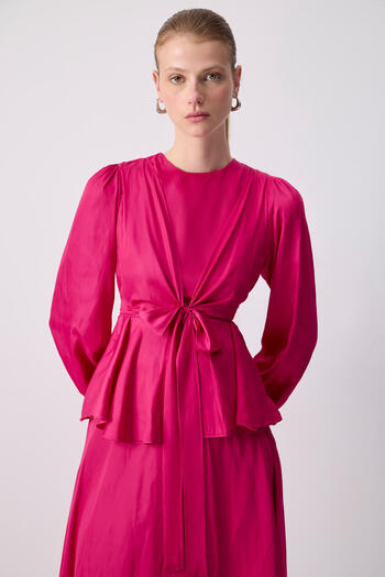 Touché Privé Front Tie Satin Blouse Skirt Set