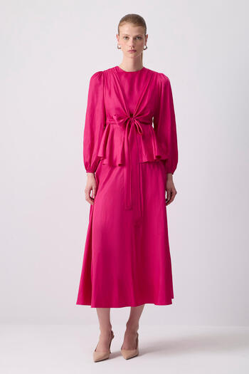 Touché Privé Front Tie Satin Blouse Skirt Set