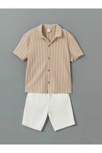 LC Waikiki Lcw Kids Beige Striped Boys' Shirt and Shorts 2-Pack